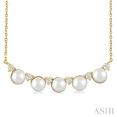 4.5 MM Round Shape Cultured Pearl and 1/6 ctw Smile Round Cut Diamond Necklace in 10K Yellow Gold
